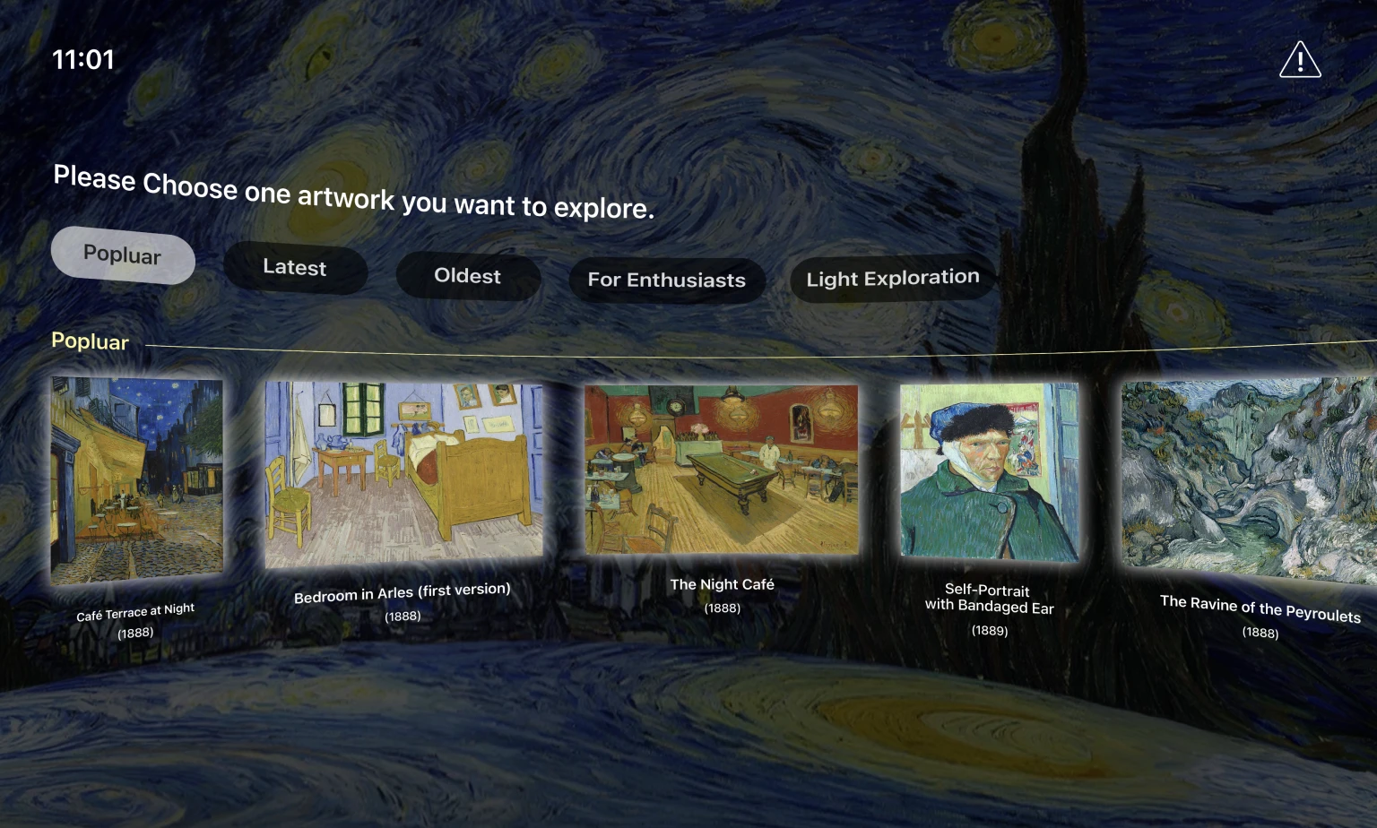 A VR room where visitors choose an artwork to step into
