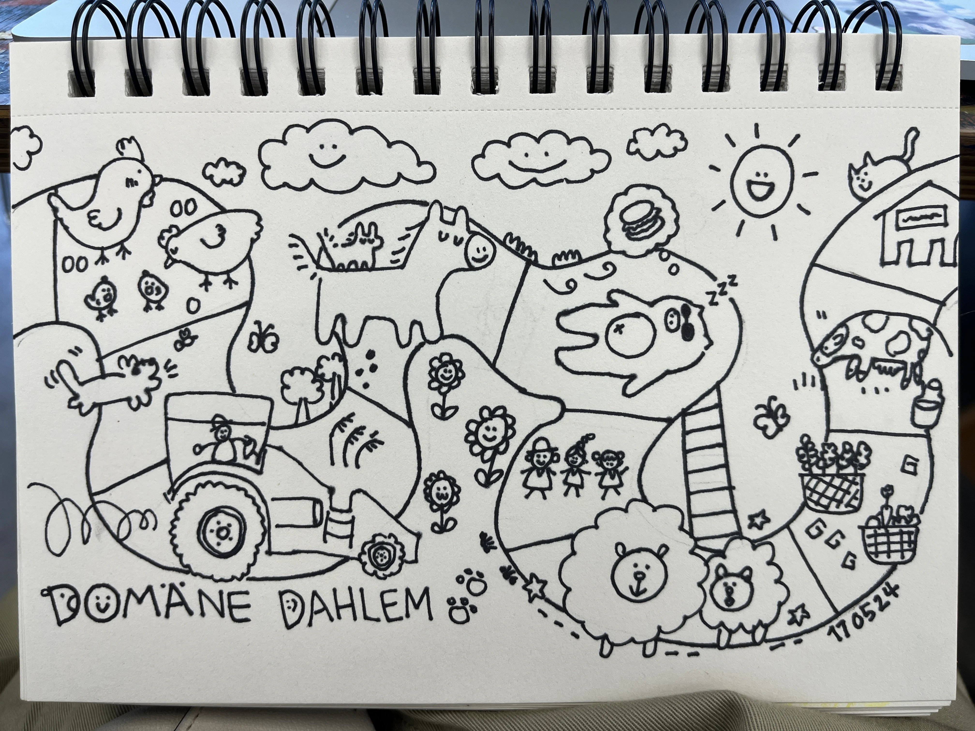 Early hand sketch mapping the farm's areas before final illustration